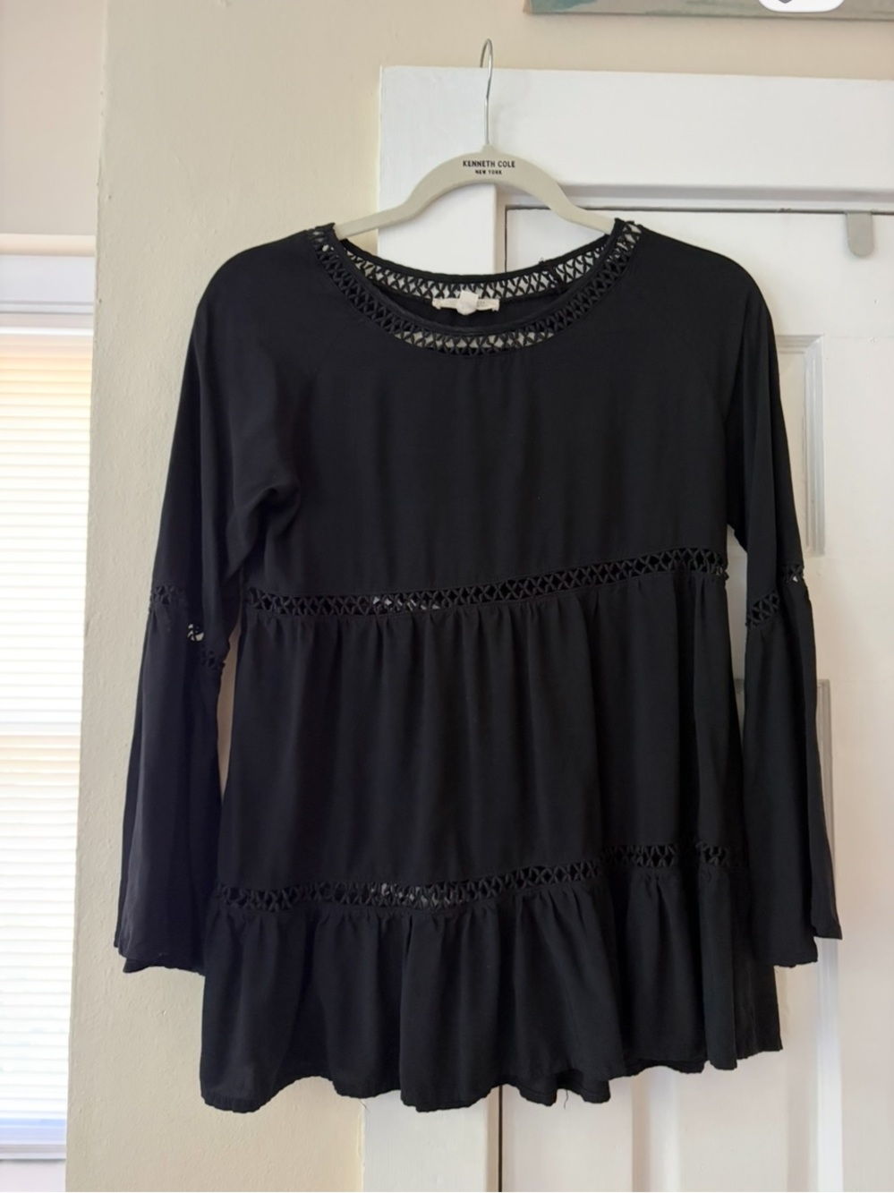 Black Crochet Trim Long Sleeve Women’s Top. S